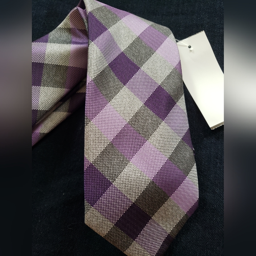 Bespoke Men's Purple Plaid Tie - Picture 4 of 4